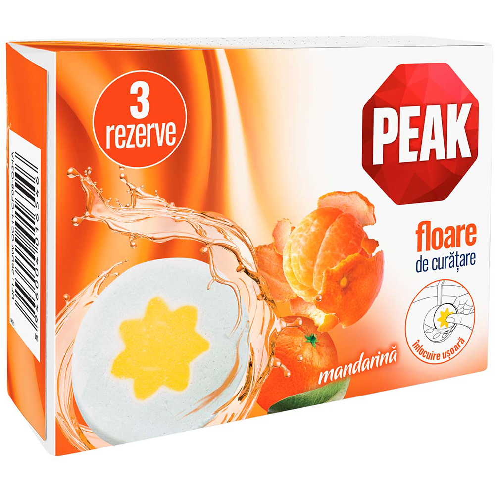 Rezerva odorizant toaleta PEAK Floare de Curatare, Mandarina, 3 x 45g