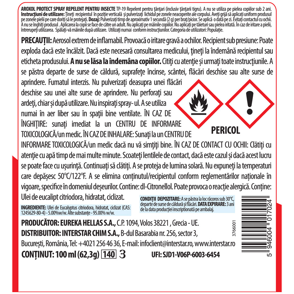 Spray repelent pentru insecte AROXOL Protect, 100 ml