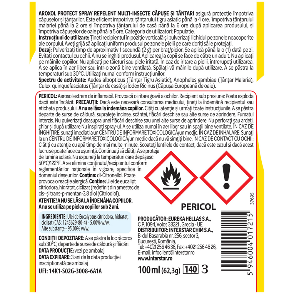 Spray repelent multi-insecte AROXOL Protect, 100 ml