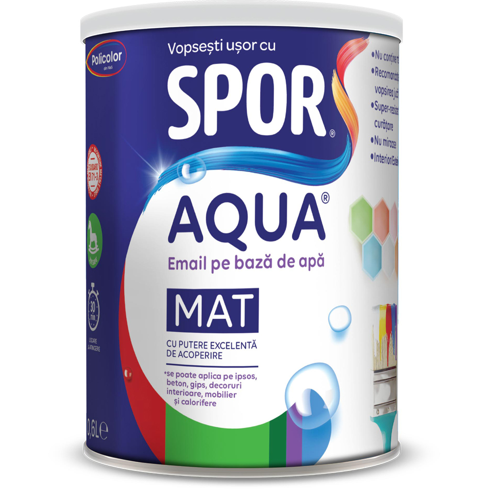 Vopsea email mat SPOR Aqua, negru, 600 ml