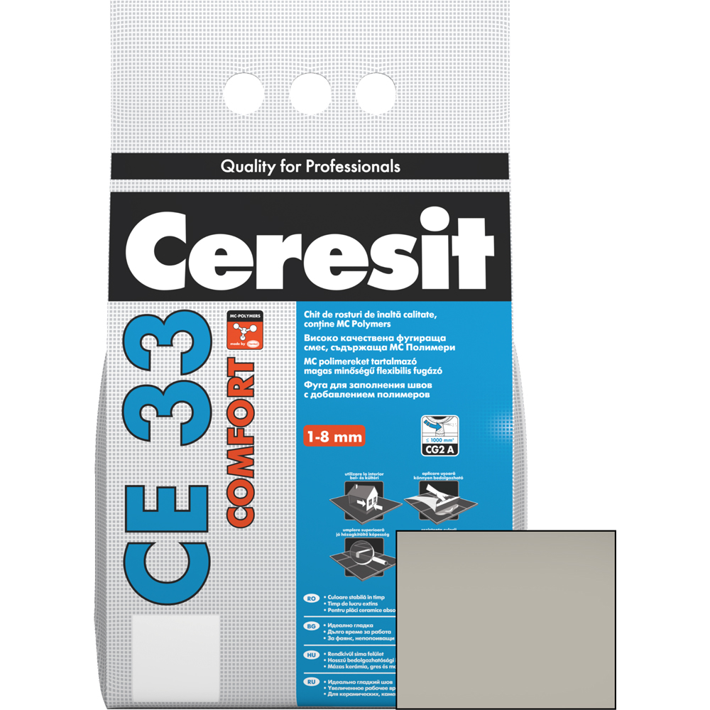 Chit de rosturi gresie si faianta CERESIT CE33, Gri, interior, 2 kg