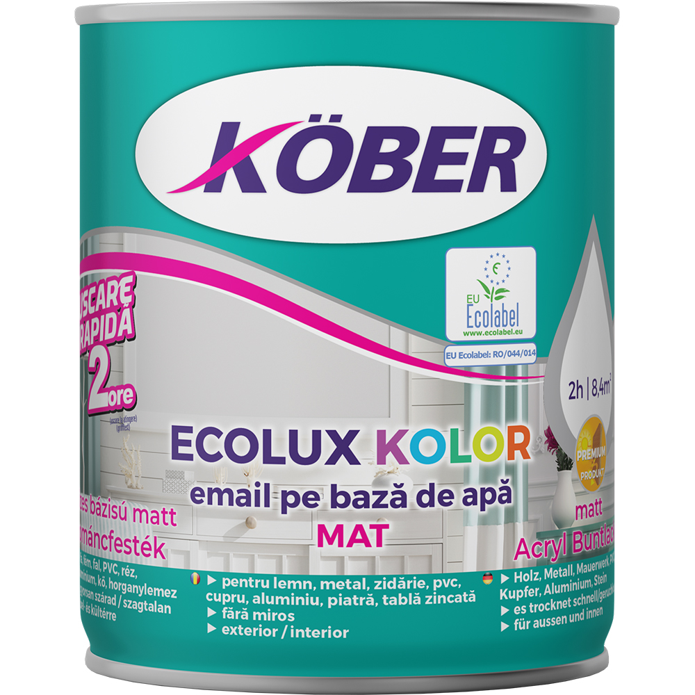 Email pe baza de apa KOBER Ecolux Kolor, alb mat, 0.6l