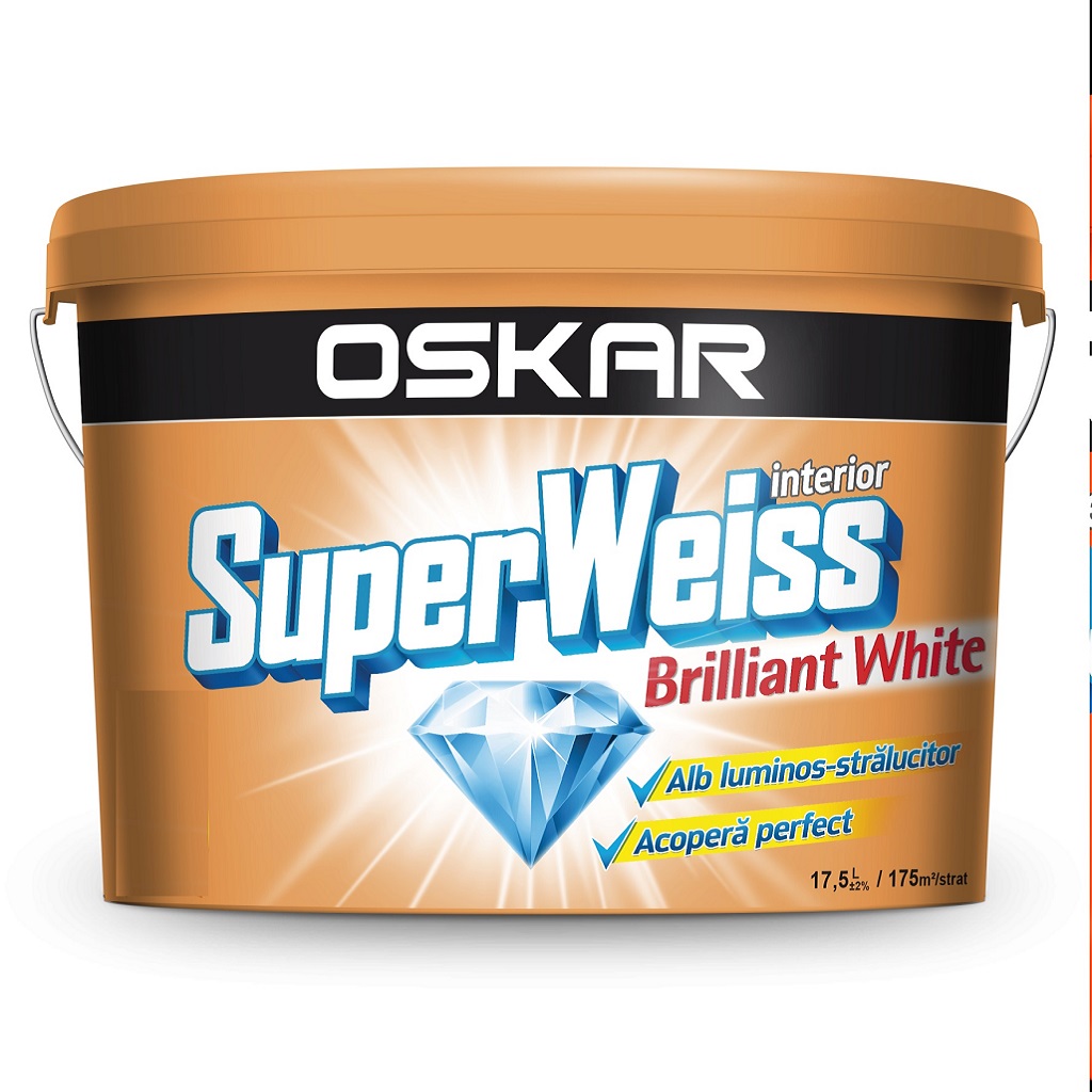 Vopsea lavabila Oskar SuperWeiss Brilliant, alb, 8.5 L, Interior
