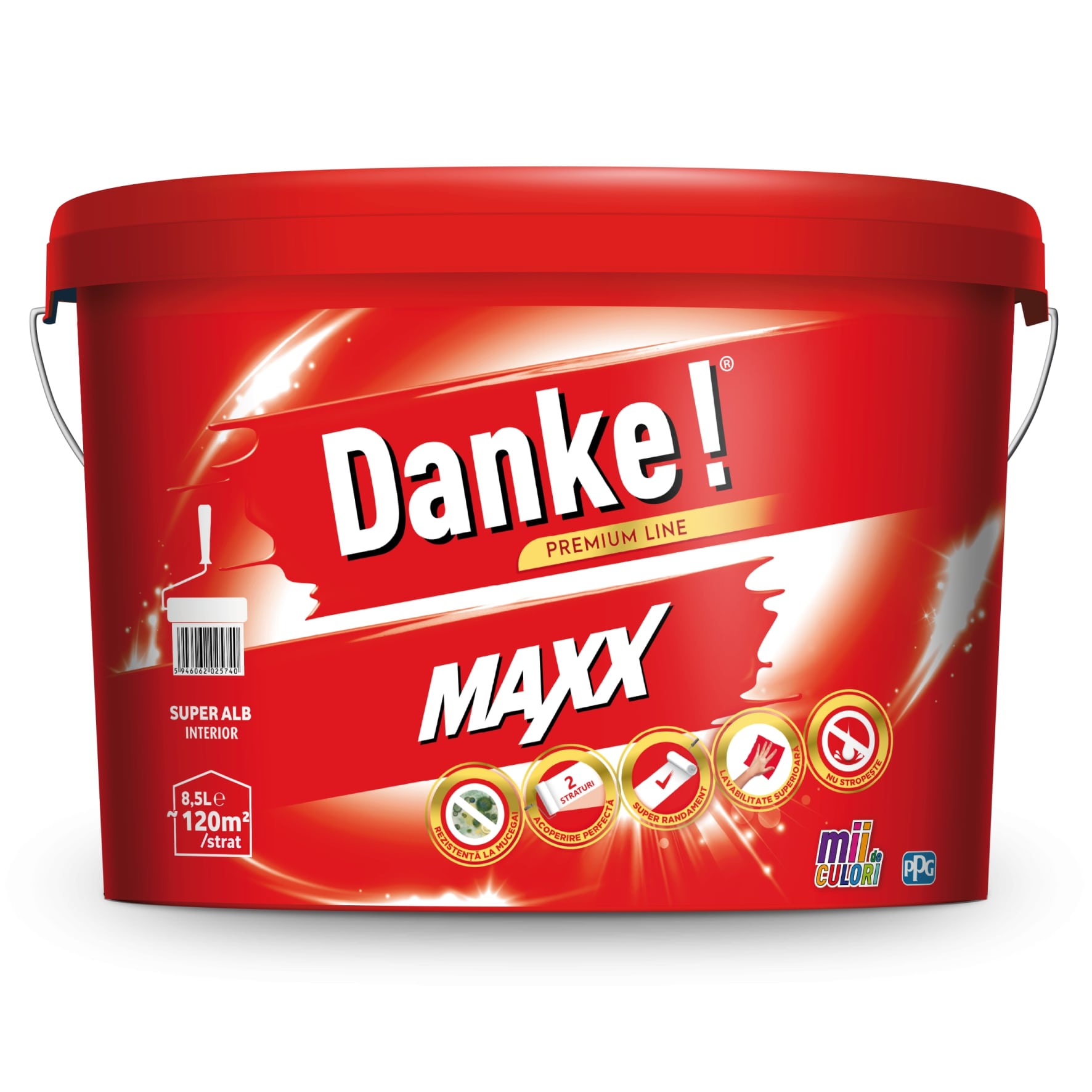 Vopsea lavabila, interior, alb, 8.5 L  Danke Maxx