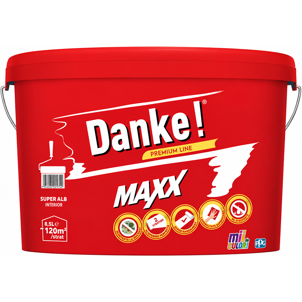 Vopsea lavabila Danke Maxx, interior, alb, 8.5 l