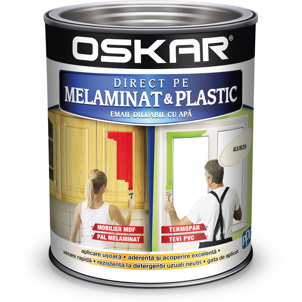 Email OSKAR Direct pe Melaminat si Plastic, alb bezea, 0.6L