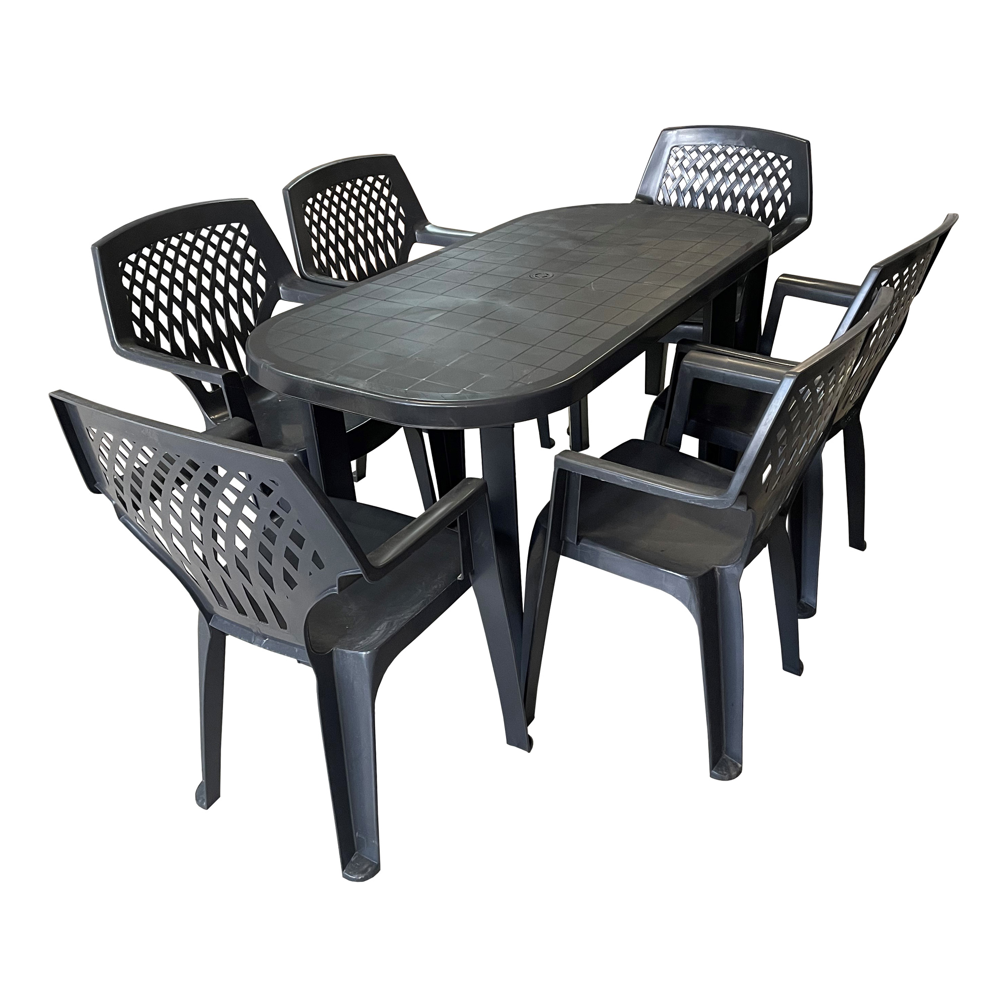 Set mobilier gradina Clio, plastic, masa + 6 scaune, 7 piese, antracit