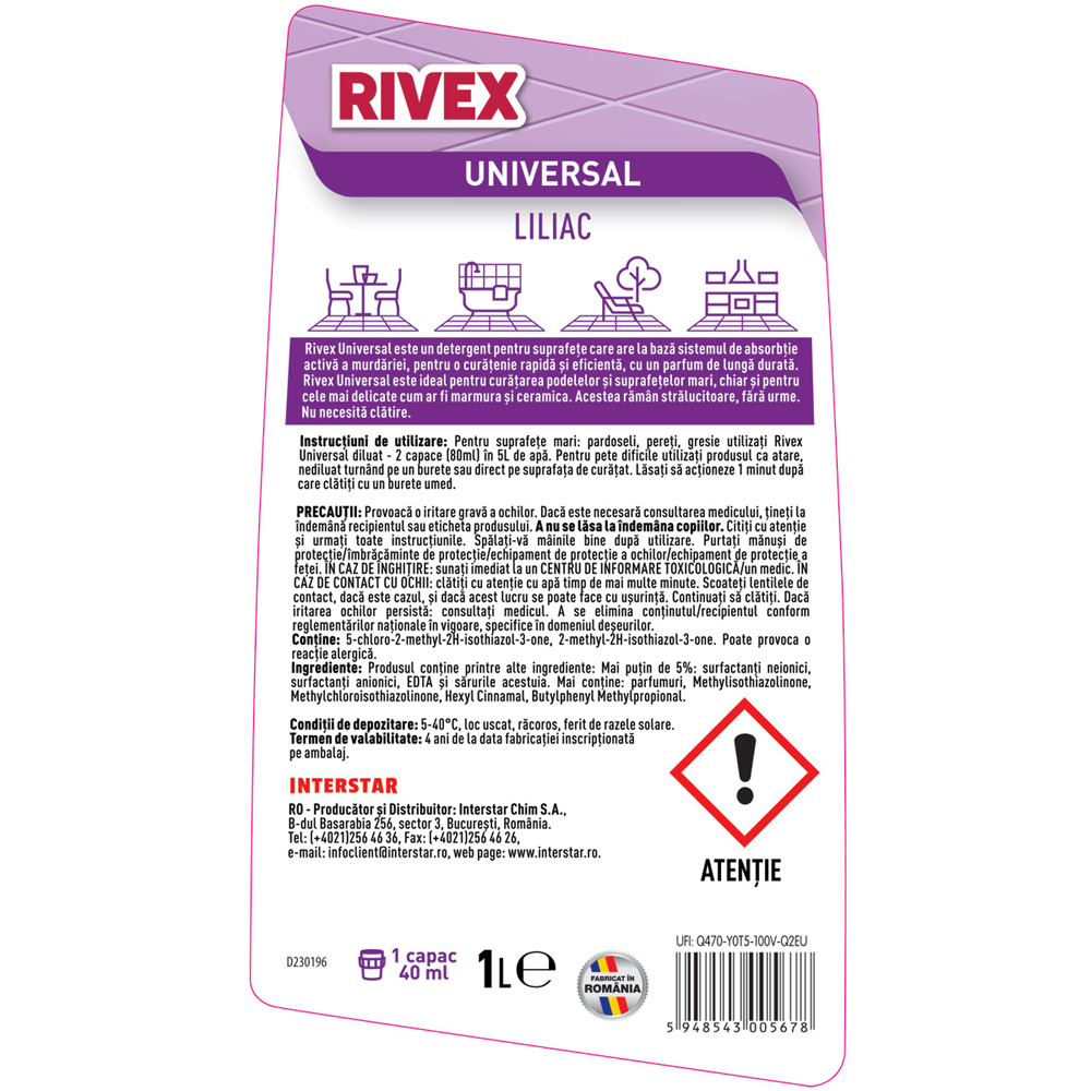 Detergent suprafete RIVEX Universal, Liliac, 1 l
