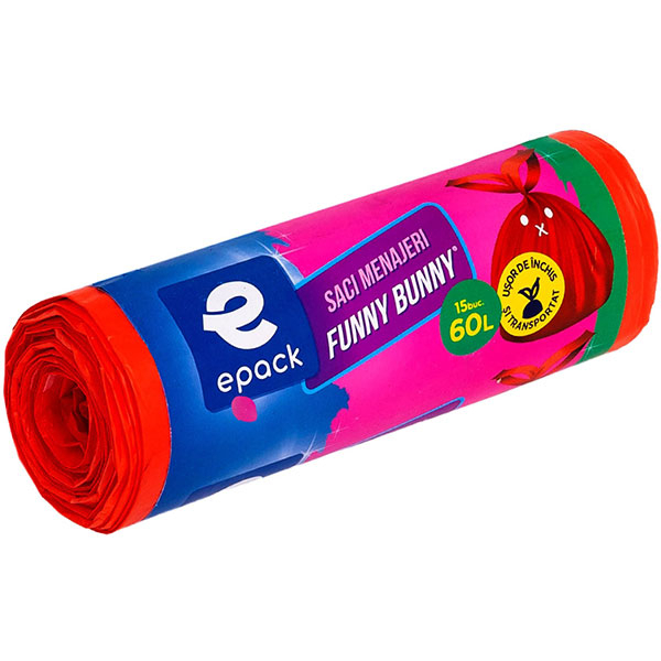 Saci menajeri EPACK Funny Bunny, 15 bucati, 60 l, portocaliu