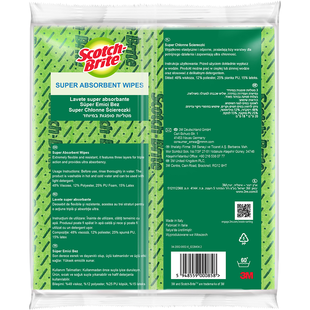 Laveta absorbanta SCOTCH-BRITE MMLA1500, 3 bucati, verde