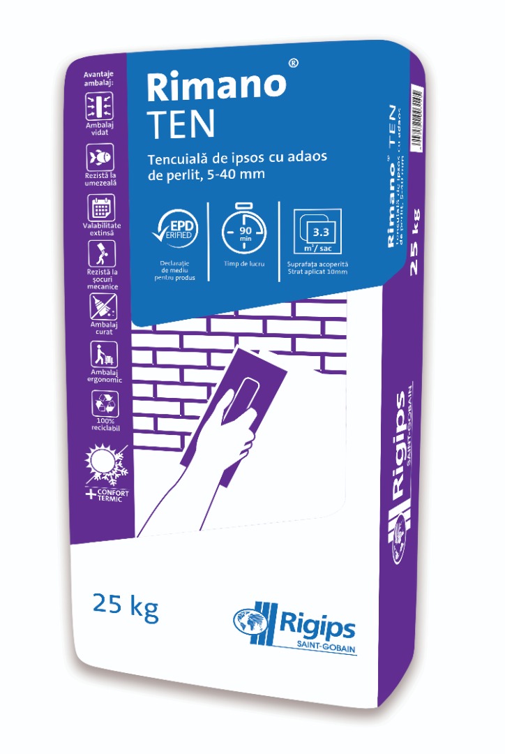 Tencuiala usoara Rimano Ten, Gri, 25kg Rigips