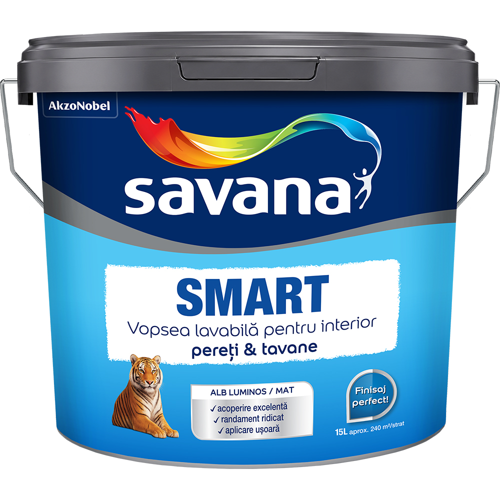 Vopsea lavabila interior SAVANA Smart, alb mat, 15l