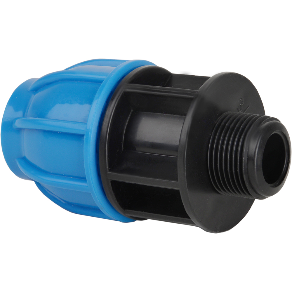 Racord compresiune, 63 mm x 2", filet exterior, negru-albastru