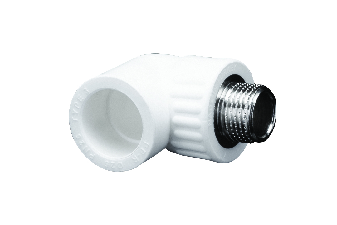 Cot plastic PPR, alb, 20 mm, unghi 90, racord 1/2, filet exterior