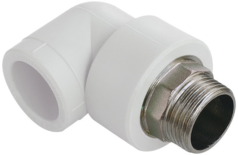 Cot plastic PPR, alb, 20 mm, unghi 90, racord 3/4, filet exterior