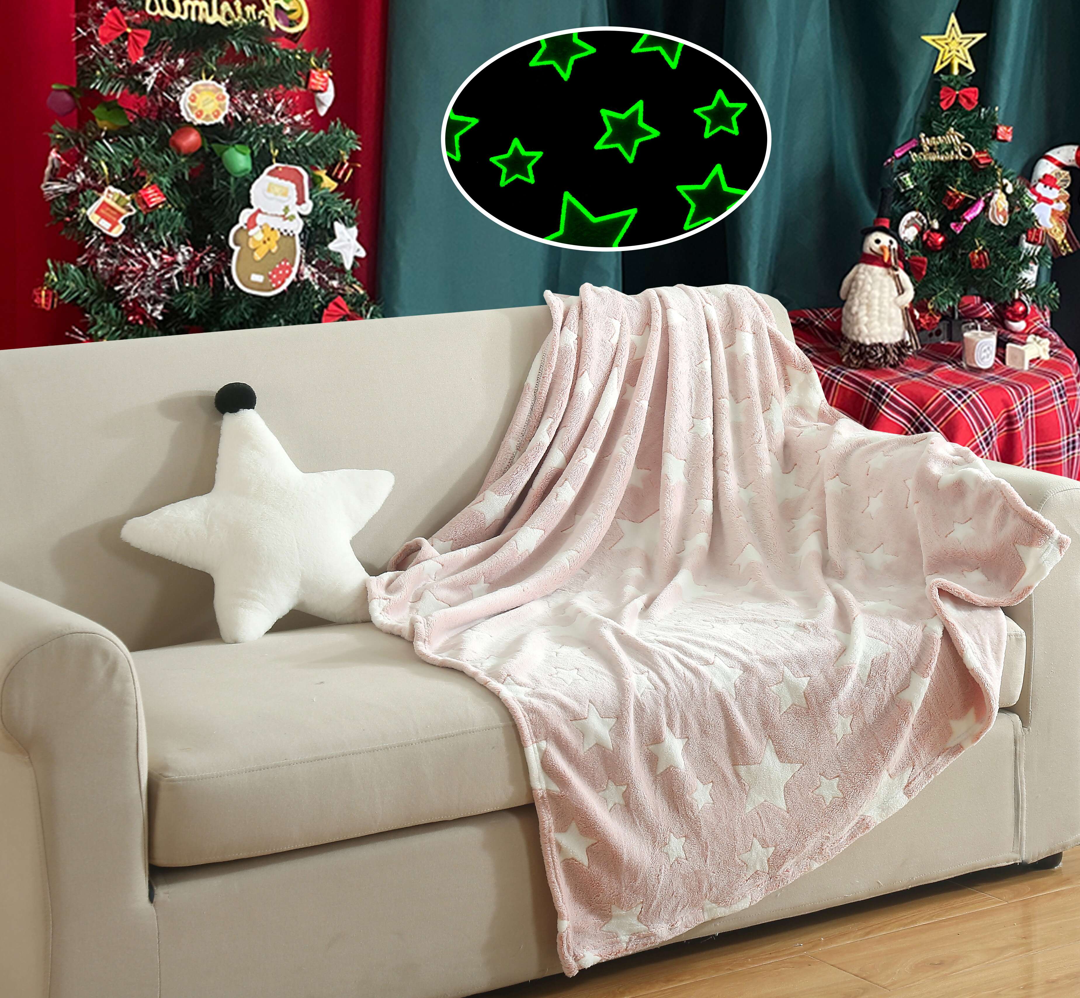 Patura Stelute fosforescente, 130 x 170 cm, roz