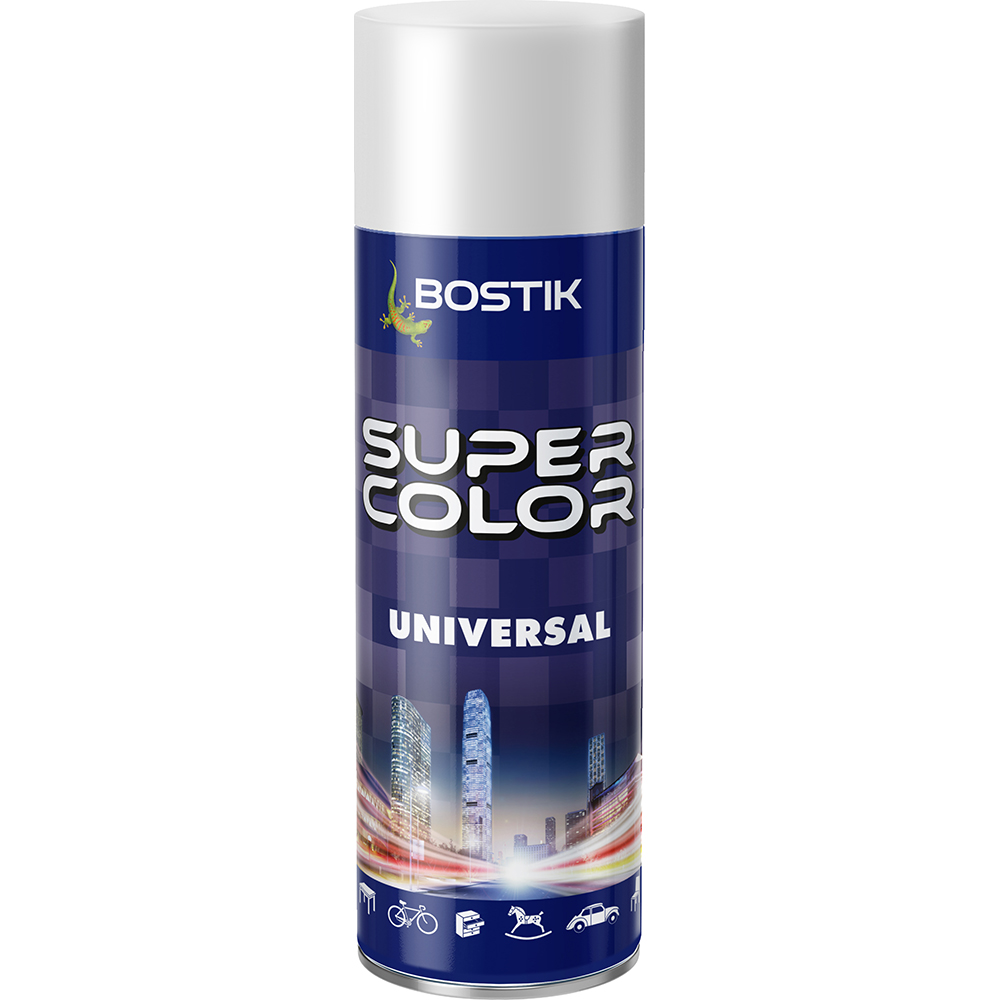 Vopsea spray universala Bostik Super Color RAL9010, alb mat, 400 ml