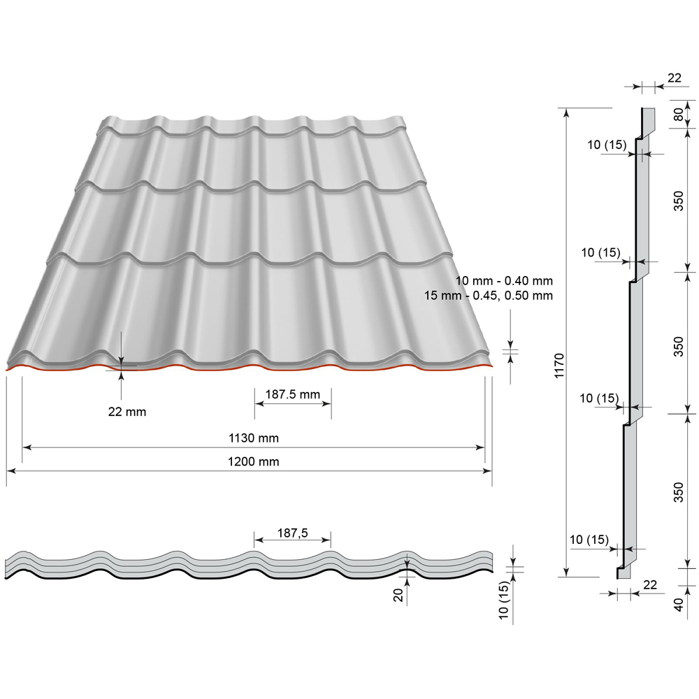 Tigla metalica Smart, maro mat (RAL 8017), 0.4 mm, 120 x 220 cm
