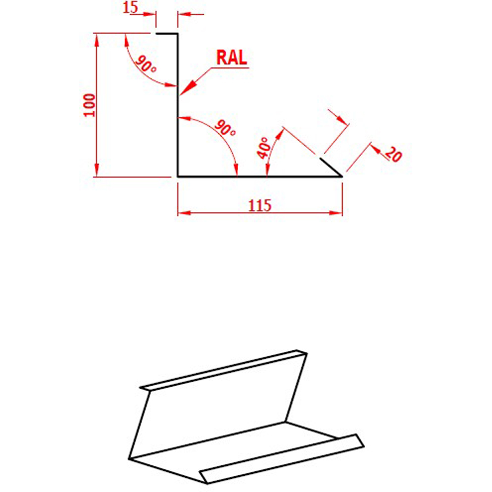 Dolie perete SMART, 200 x 25 cm, grosime 0.4 mm, RAL 7016, gri antracit