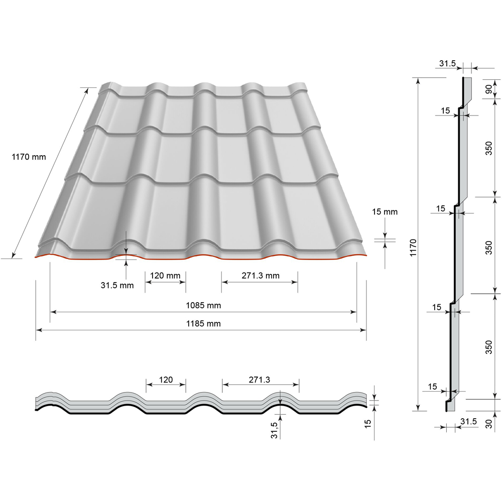 Tigla metalica Smart, maro mat (RAL 8017), 0.5 mm, 294 x 118.5 cm, 3.48 mp