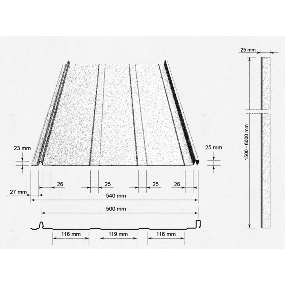 Panou Click Stripes, 0.5mm, 0.540m, gri mat, RAL 7016