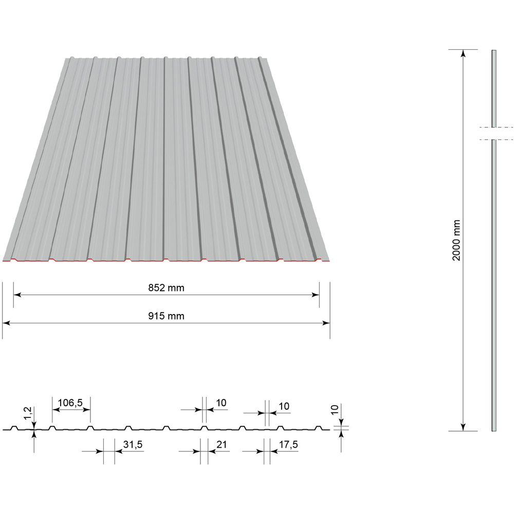 Tabla cutata H10 SMART, 0.25 mm, 2 x 0.915 m, gri, RAL 7016