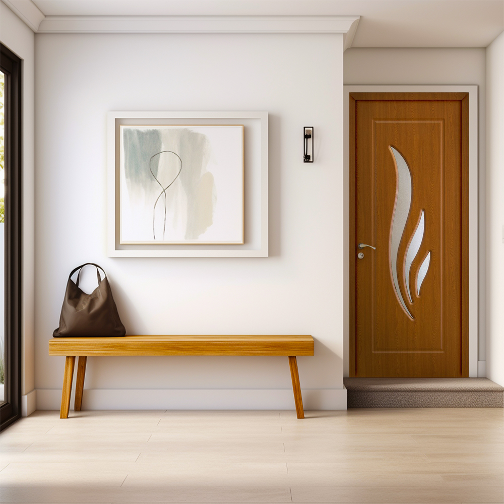 Usa interior OP071, cu geam, reversibila, MDF, 80 x 204 cm, stejar