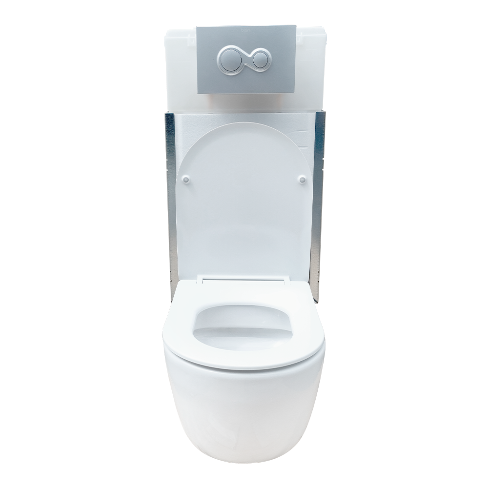 Set vas WC suspendat Regata Supreme, ceramica, rezervor 3-6 l, capac SoftClose, clapeta dubla actionare, alb-crom