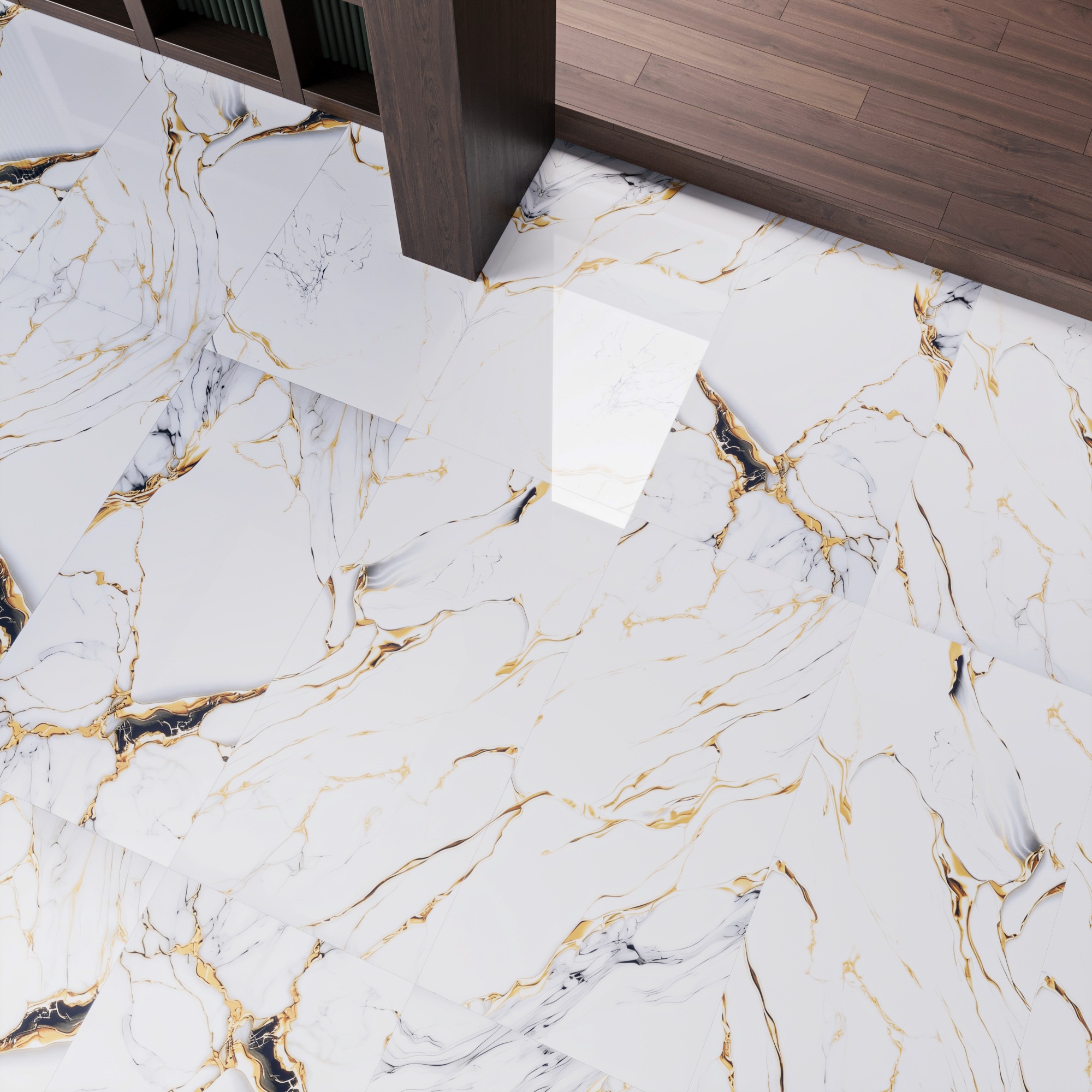 Gresie portelanata rectificata Onyx Waves Gold, 60 x 120 cm, lucioasa, 1.44 mp/cutie