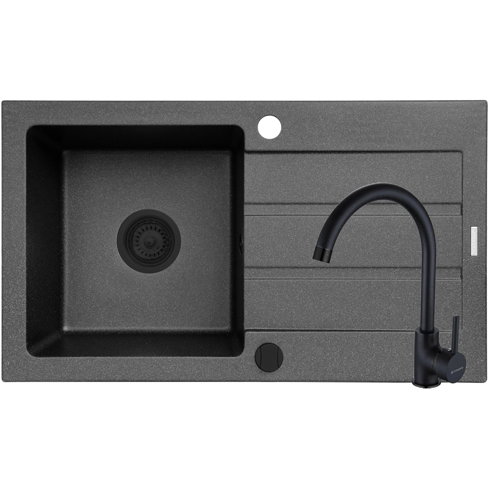 Pachet chiuveta PYRAMIS Star 76, 1 cuva, picurator reversibil, compozit granit + baterie, negru