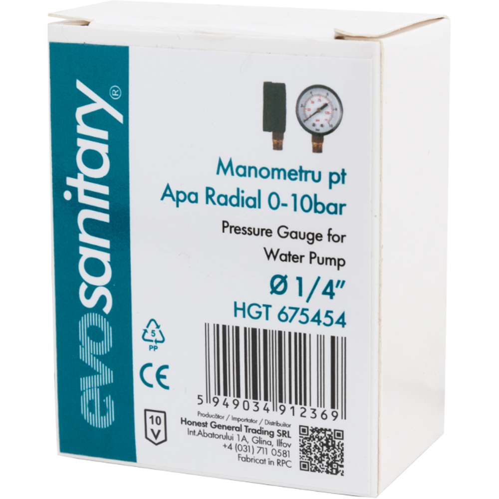 Manometru EVOTOOLS radial, 10 bar, 1/4", plastic