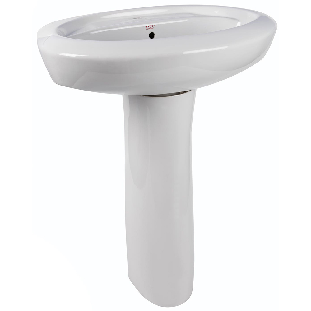 Lavoar baie si piedestal ceramica, alb lucios, montare pe perete, 56 cm