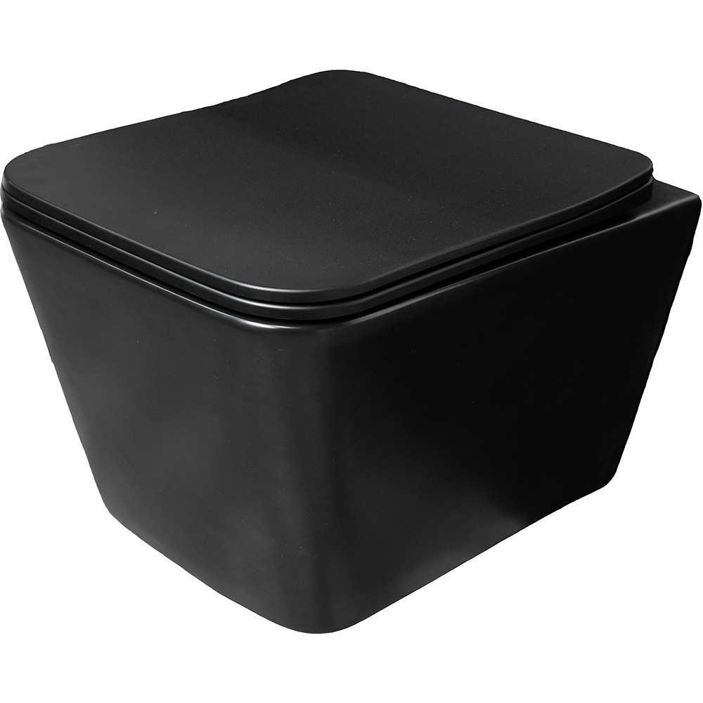 Vas WC suspendat TR-B1255W, rimless, ceramica, 36 x 52 x 34 cm, negru