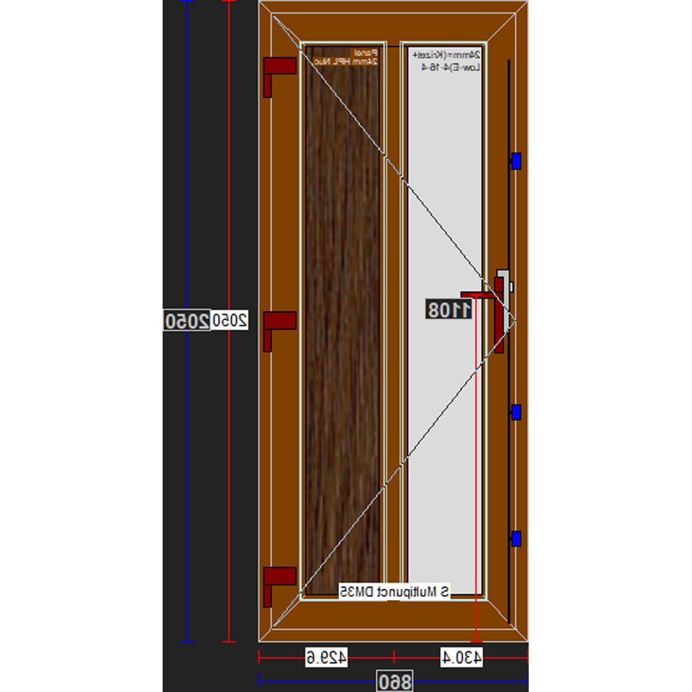 Usa exterior FENSTERWELT, cu geam, stanga, PVC, 86 x 205 cm, nuc