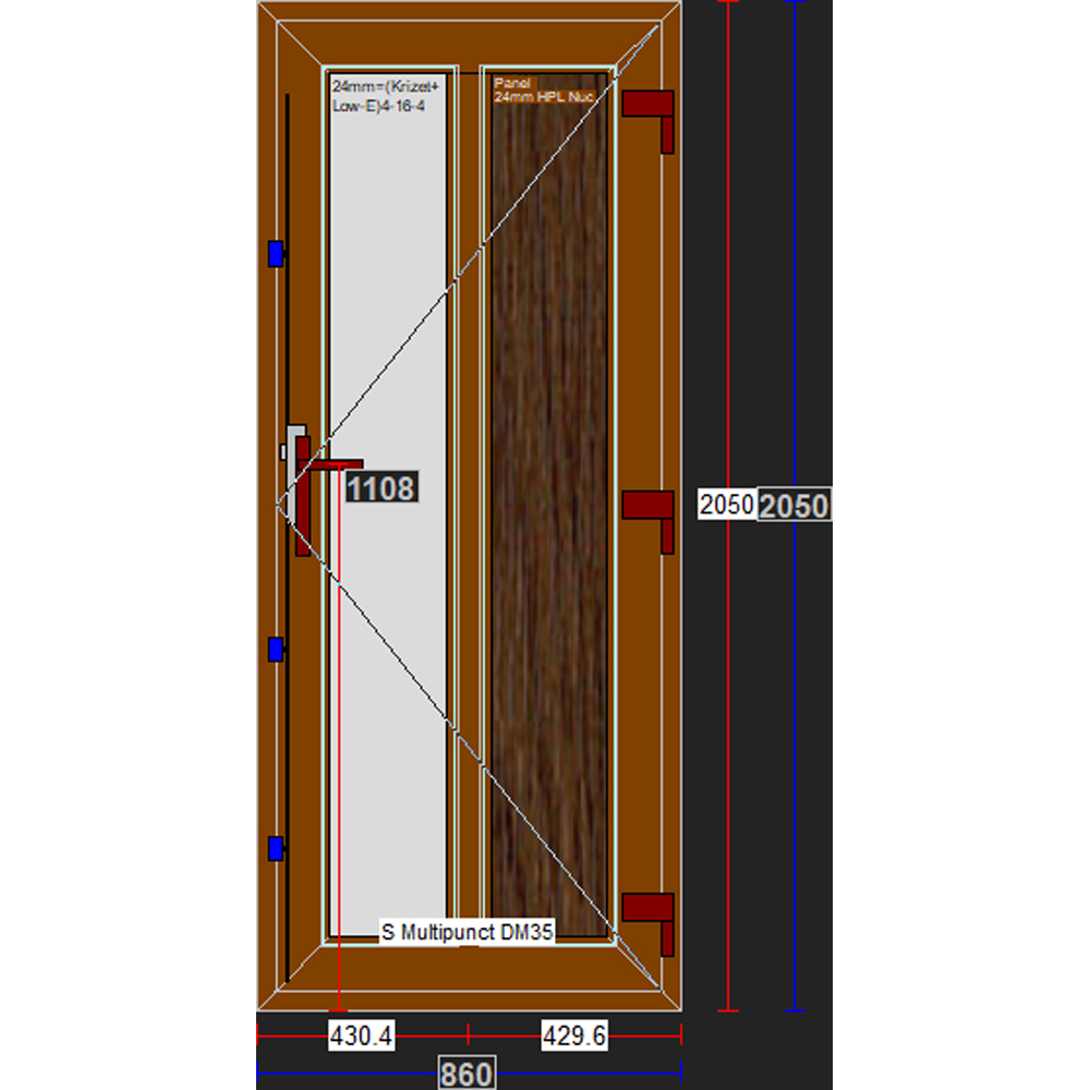 Usa exterior FENSTERWELT, cu geam, dreapta, PVC, 96 x 205 cm, nuc
