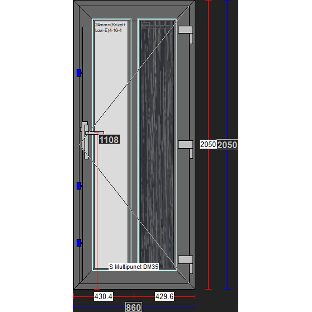 Usa exterior FENSTERWELT, cu geam, dreapta, PVC, 86 x 205 cm, gri antracit