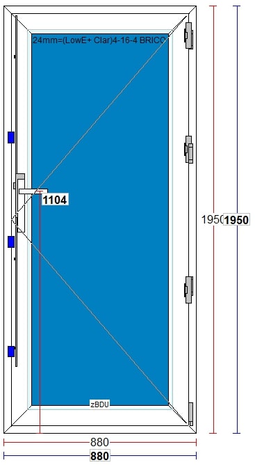 Usa exterior FENSTERWELT, cu geam, 4 camere, dreapta, PVC, 88 x 195 cm, alb