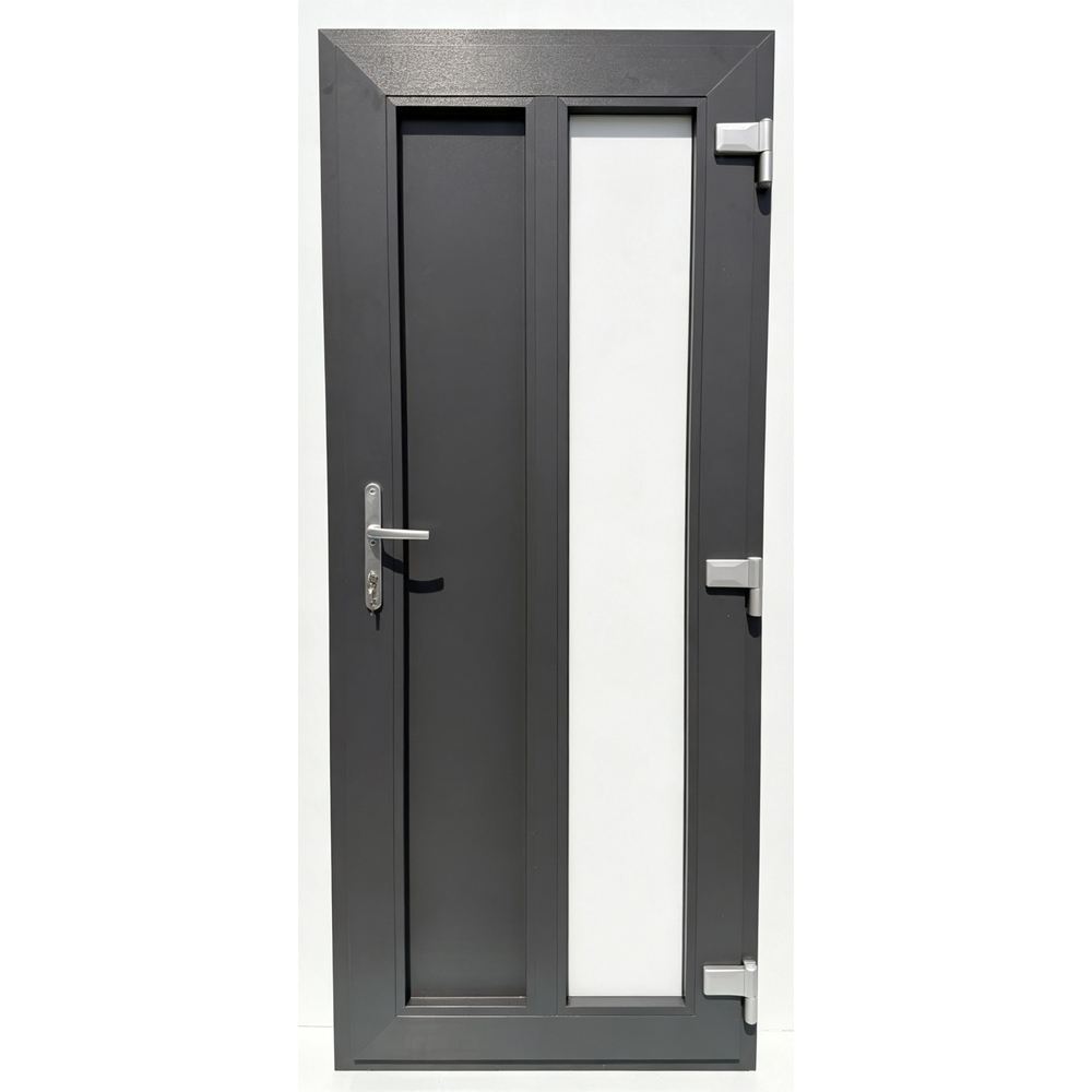Usa exterior FENSTERWELT, cu geam, dreapta, PVC, 96 x 205 cm, gri antracit
