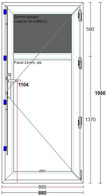 Usa exterior FENSTERWELT, cu geam, 4 camere, 1/3, dreapta, PVC, 88 x 195 cm, alb