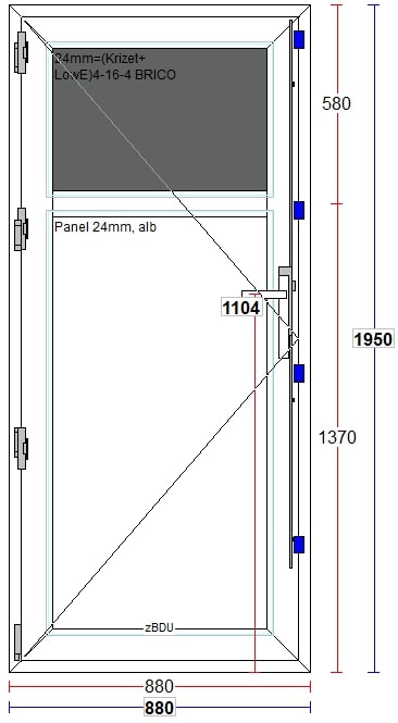Usa exterior FENSTERWELT, cu geam, 4 camere, 1/3, stanga, PVC, 88 x 195 cm, alb