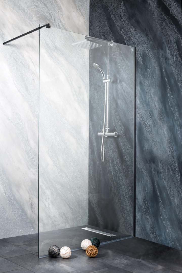 Paravan dus SANOTECHNIK Sanoflex BF90, aluminiu, 85-87 x 195 cm, sticla securizata 6 mm, profil negru