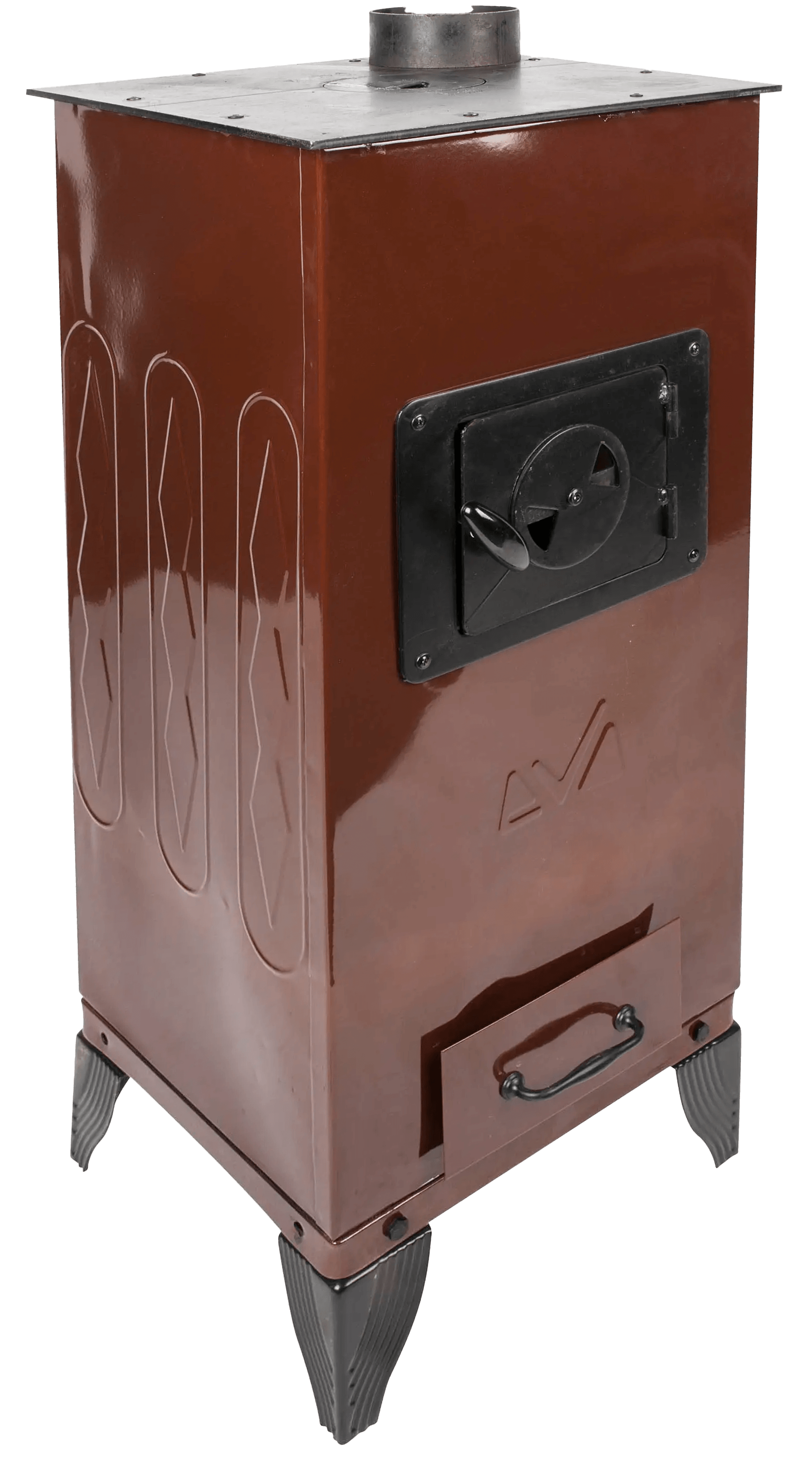 Soba din tabla emailata tip Godin Evotools, 7.7 kW, 89 x 37.5 x 37.5 cm, maro 