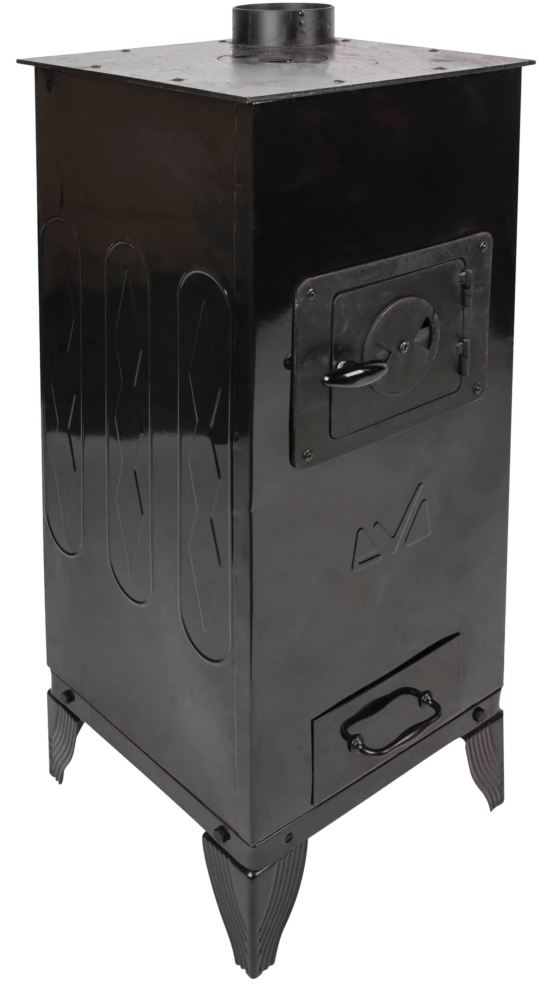 Soba din tabla emailata tip Godin Evotools, 7.7 kW, 89 x 37.5 x 37.5 cm, negru