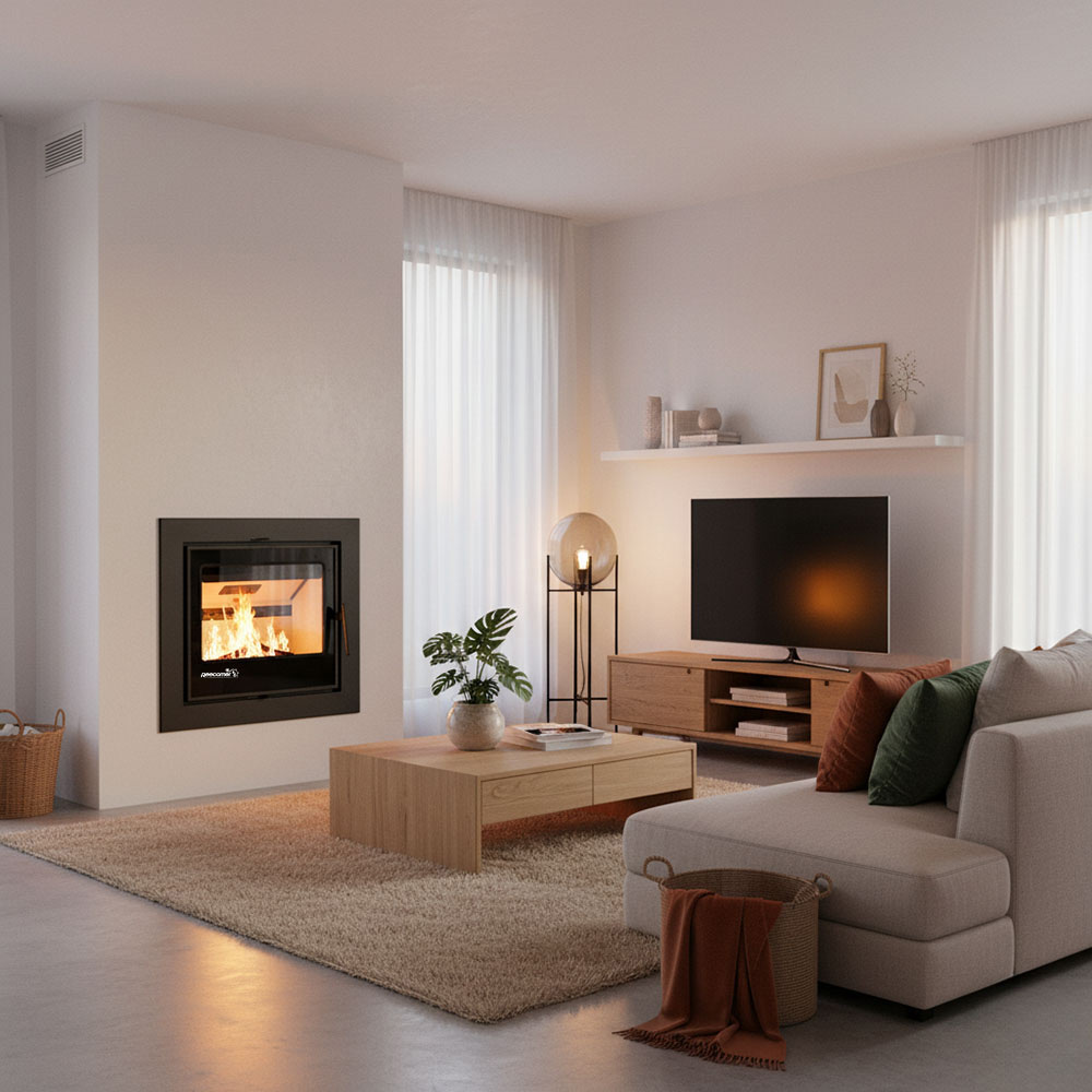 Focar semineu combustibil solid REECOMER FS-11, 11kW, 79.8 x 44.7 x 69.1 cm, negru mat