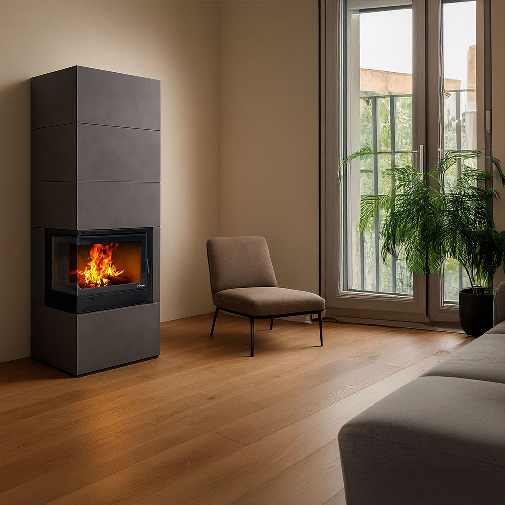 Focar semineu colt REECOMER FS-CS13, 13kW, 115.4 x 50 x 80.9 cm, negru mat