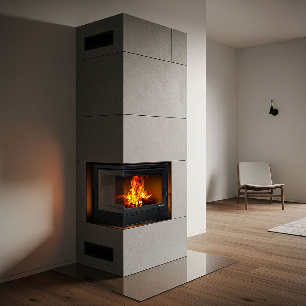Focar semineu colt REECOMER FS-CS13, 13kW, 115.4 x 50 x 80.9 cm, negru mat