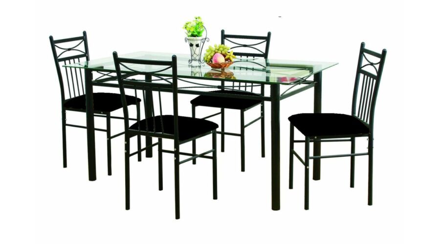 Set masa cu 4 scaune Korfu, blat sticla, 110x70x76 cm