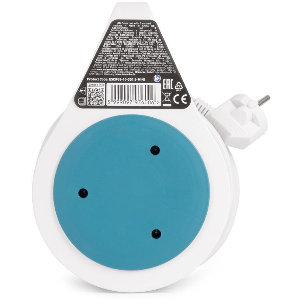 Prelungitor cu tambur ENTAC Mini, 3 prize, 1.5mm, 10m