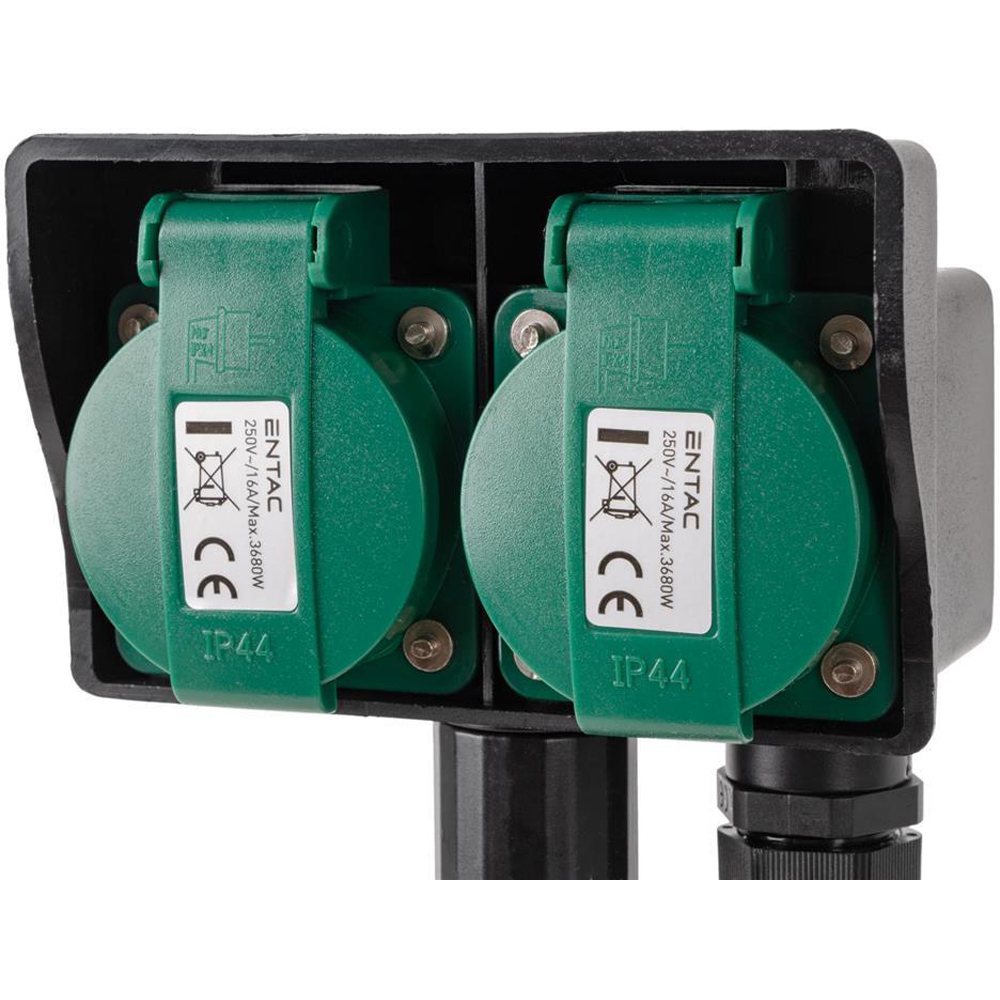 Prelungitor ENTAC ESE1.5G2-5-IP44S, 3680W, 2 prize, 5m, negru
