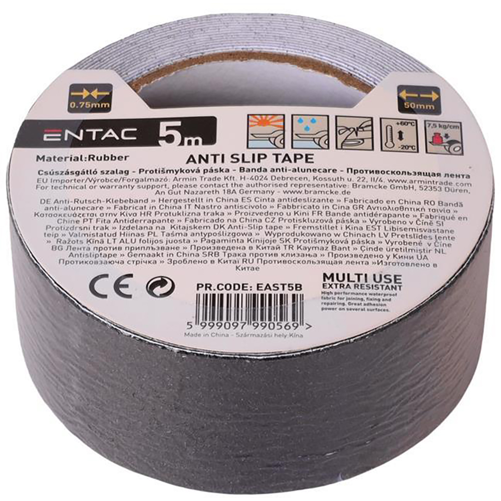 Banda adeziva anti-alunecare ENTAC, cauciuc, 50mm x 5m, negru